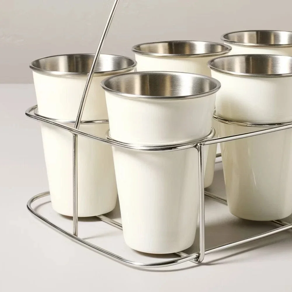 Metal and Rubberwood Tumbler Caddy Sour Cream - Hearth & Hand Magnolia, Target